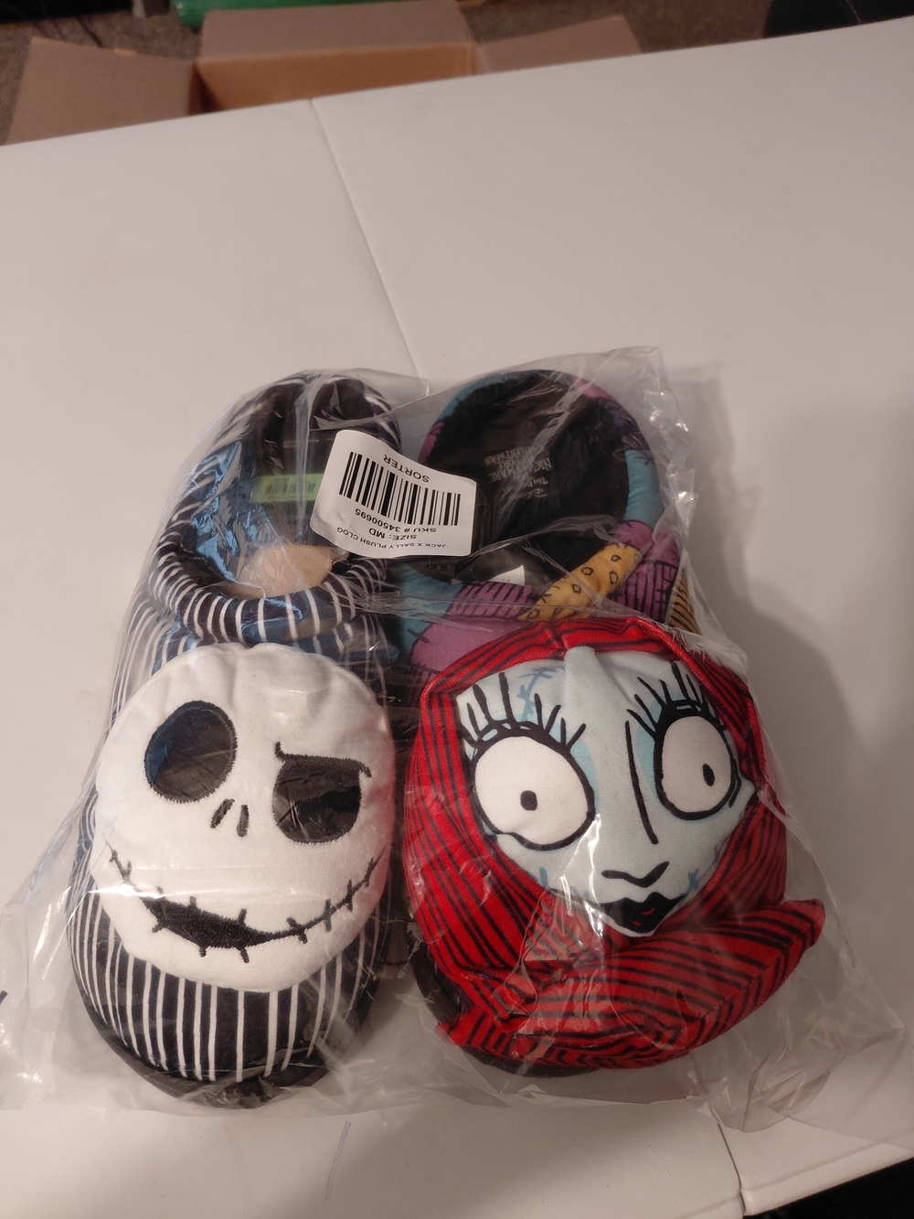 Disney Jack Skellington & Sally Plush Slippers - Black, White, Red Women's MD